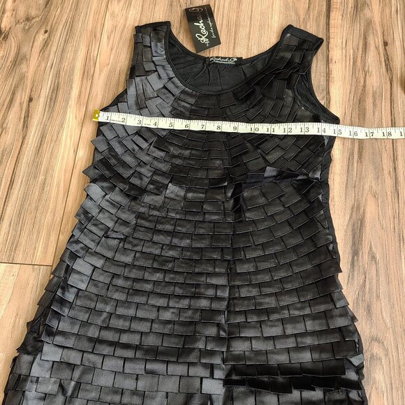 Rachael G Sleeveless Textured Satin Front Cocktail Dress, Black Unisex - Picture 9 of 12